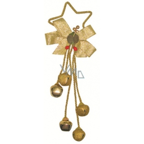 Päť rolničiek s dekorom na hviezde kov zlatá na zavesenie 32 cm