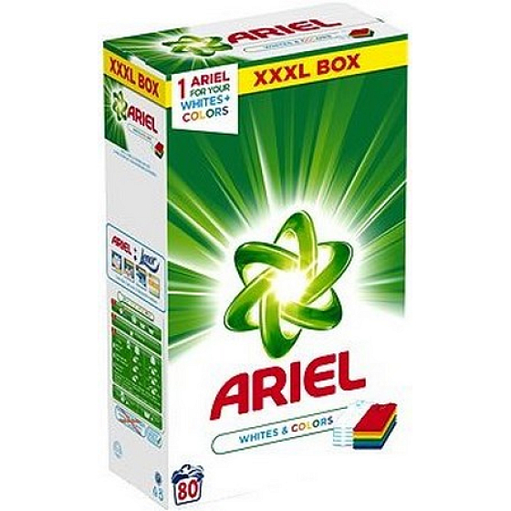 Ariel Whites + Colors Mountain Spring prací prášok na farebné i biele prádlo krabica 80 dávok 6 kg