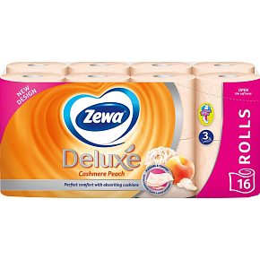 Zewa Deluxe Aqua Tube Cashmere Peach parfumovaný 3 vrstvový 150 útržkov 16 kusov, rolička, ktorú môžete spláchnuť
