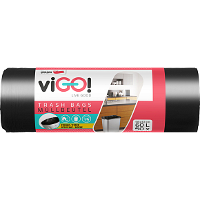 viGO vrecia na odpad čierne, 6 µ, 58 × 67 cm, 60 l, 50 ks