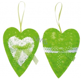 Srdiečko na zavesenie textil zelené 14 cm 1 kus