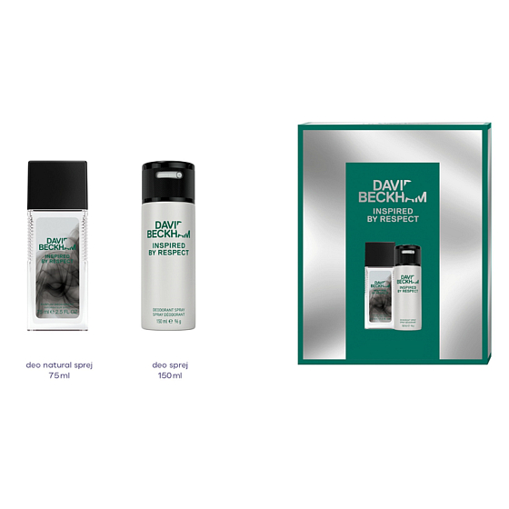 David Beckham Inspired by Respect parfumovaný deodorant sklo 75 ml + dezodorant sprej 150 ml kozmetická sada pre mužov