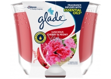 Glade Maxi Luscious Cherry & Peony s vôňou čerešne a pivonky, vonná sviečka v skle doba horenia až 52 hodín 224 g