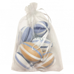 Vajíčka pruhované plastové na zavesenie 6 cm, 6 kusov v organze