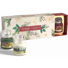 Yankee Candle Magical Christmas Morning Singing Carols - Spievanie kolied + Holiday Hearth - Sviatočné krb + Surprise Snowfall - Snehové prekvapenie vonná sviečka Classic malá sklo 3 x 104 g, vianočné darčeková sada