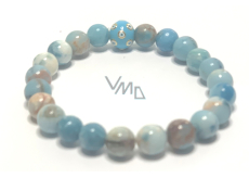 Larimar náramok elastický prírodný kameň, guľa + modré oko 8 mm / 16 - 17 cm, kameň bájnej Atlantídy