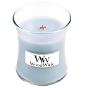 Woodwick Soft Chambray - Čisté bielizeň vonná sviečka s dreveným knôtom a viečkom sklo stredná 275 g