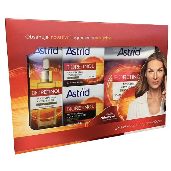 Astrid Bioretinol denný krém proti vráskam 50 ml + nočný krém proti vráskam 50 ml + sérum proti vráskam 30 ml + spevňujúca a revitalizačná maska na tvár 20 ml, kozmetická sada pre ženy