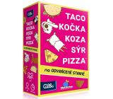 Albi Taco, mačka, koza, syr, pizza na zadnej strane kartovej hry odporúčaný vek 8+