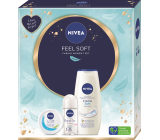 Nivea Feel Soft Soft svieži hydratačný krém na telo, tvár a ruky 100 ml + antiperspirant Original Care roll-on 50 ml + sprchový gél Creme Soft 250 ml, kozmetická sada pre ženy