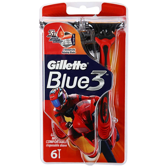 Gillette Blue 3 Special Edition holiace strojčeky červené 3 čepele pre mužov 6 kusov