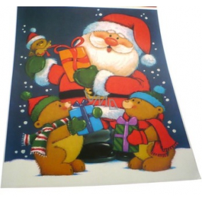 Okenné fólie bez lepidla farebná Santa a medvede 43 x 30 cm