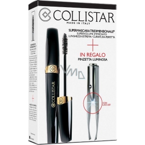 Collistar Three Dimensional Super riasenka čierna 8 ml + Profesionálny pinzeta s osvetlením 1 kus, kozmetická sada