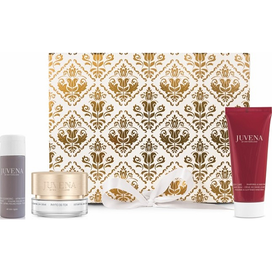 Juvena Moisture Cream Rich celodenný krém 50 ml + Pampering & Smoothing Handcream krém na ruky 100 ml + Cleansing Lifting Peeling Powder peeling 20 g, kozmetická sada