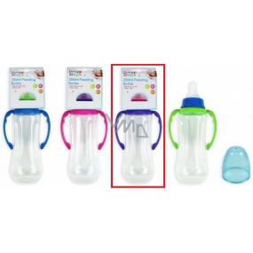 First Steps Feeding Bottle 0+ dojčenská fľaša číra s úchopmi fialovej farby 250 ml
