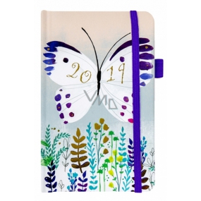 Albi Diár 2019 vreckový s gumičkou Motýľ 9,5 x 15 x 1,3 cm