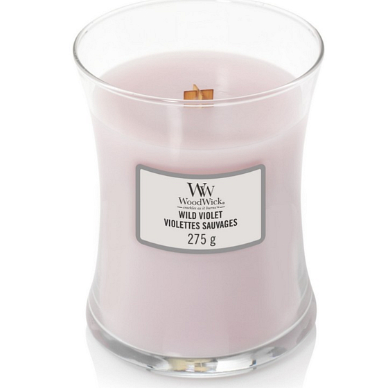Woodwick Wild Violet - Divoká fialka vonná sviečka s dreveným knôtom a viečkom sklo stredná 275 g