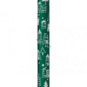 Zowie Darčekový baliaci papier 70 x 150 cm Vianočný Nordic Light zelený s bielymi domčekmi a stromčeky