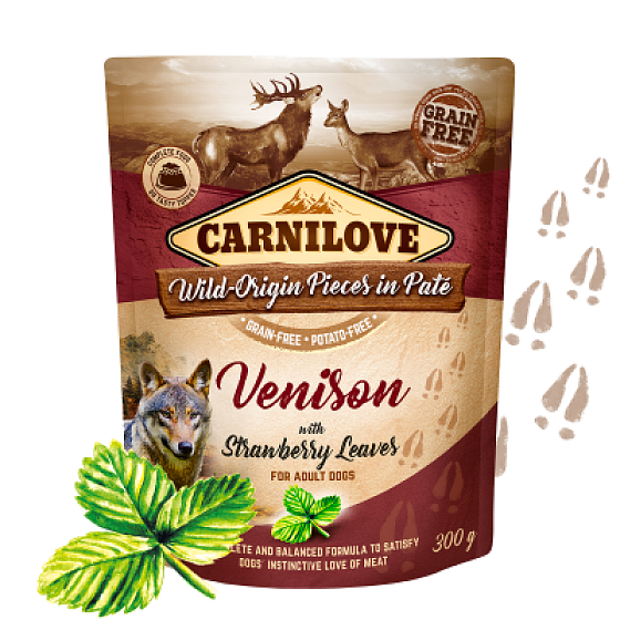 Carnilove Dog Pouch Paté Zverina s lístkami jahôd bezobilné kapsičky pre dospelých psov 300 g
