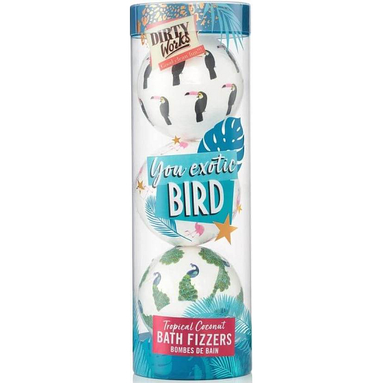 Dirty Works Exotic Bird šumivé bomba do kúpeľa 3 x 80 g, kozmetická sada