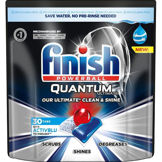 Finish Quantum Ultimate Tablety do umývačky riadu, chráni riad a poháre, prináša žiarivú čistotu, lesk 30 ks