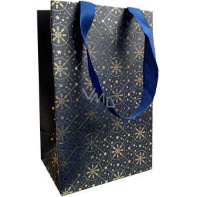 Nekupto Darčeková papierová taška s reliéfom 17,5 x 11 x 8 cm Vianočné zlaté vločky