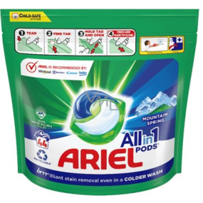 Ariel All in 1 Pods Gélové kapsuly Mountain Spring na pranie bielej a svetlej bielizne 44 kusov