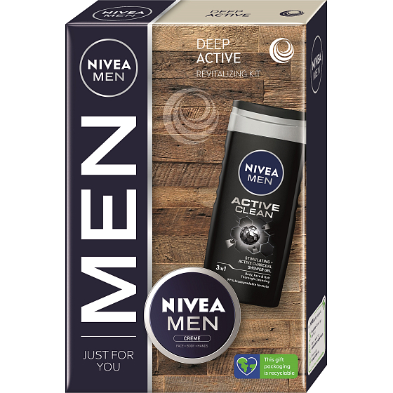 Nivea Men Deep Active Creme krém 75 ml + Active Clean sprchový gél 250 ...