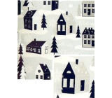 Nekupto Vianočný baliaci papier na darčeky 70 x 1000 cm Svetlo modro-šedý, domčeky, stromčeky