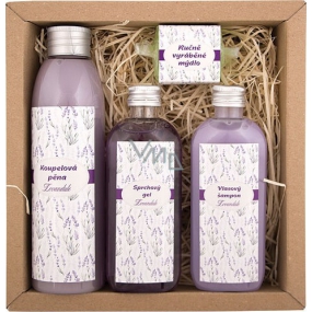 Bohemia Gifts Spa Lavender kúpeľová pena 200 ml + sprchový gél 100 ml + šampón na vlasy 100 ml + ručne vyrábané mydlo 30 g, kozmetická sada
