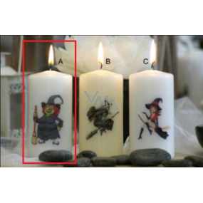 Lima Čarodejnica nahnevaná sviečka s potlačou valec biela 50 x 100 mm 1 kus