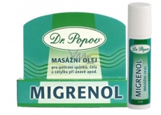 Dr. Popov Migrenol roll-on masážny olej na potieranie spánkov, čela a zátylku pri únave, migréne, nevoľnosti cestovné balenie 6 ml