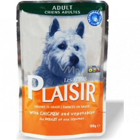 Plaisir Dog kuracie kúsky so zeleninou kompletné krmivo pre dospelé psy kapsička 100 g