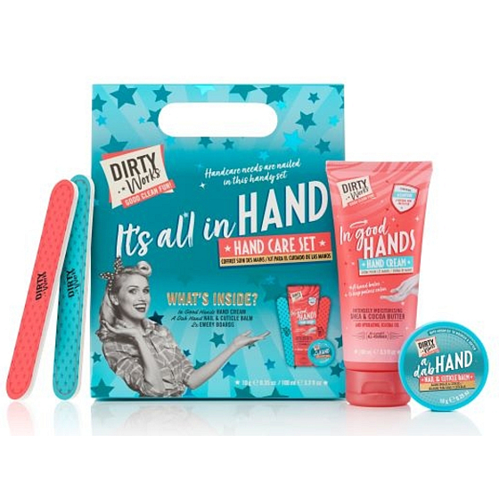 Dirty Works Its All In Hand krém na ruky 100 ml + balzam na nechty a kožičku 10 g + pilník na nechty 2 kusy, kozmetická sada