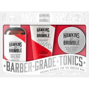 Hawkins & Brimble Men sprchový gél 250 ml + matujúca pomáda na vlasy 100 ml + čistiaci gél na tvár 150 ml, kozmetická sada pre mužov