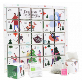 English Tea Shop Bio Adventný kalendár Puzzle biely 25 kusov biologicky odbúrateľných pyramídiek čaju, 13 príchuťou, 48 g, darčeková sada