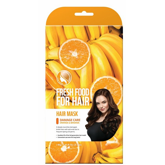 Farmskin Fresh Food For Hair Pomaranč a banán regeneračná textilná maska na vlasy 3 kusy