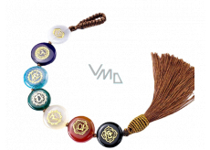 7 čakier FengShui, meditačný amulet, prírodný kameň so strapcom, závesný liečivý 22 cm + strapec 12 cm