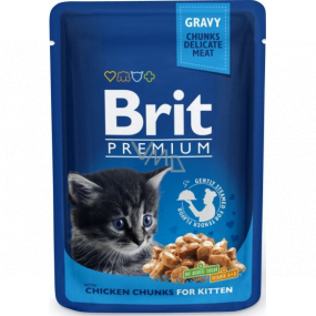 Brit Premium Kuracie kúsky v omáčke kompletné krmivo pre mačiatka kapsička 100 g