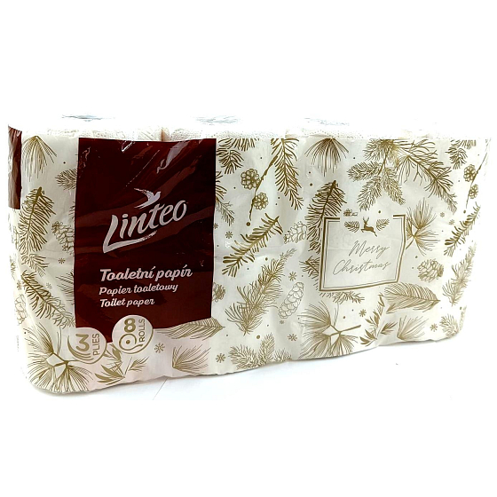 Linteo Veselé Vianoce Vianočný toaletný papier biely 3-vrstvový 8 kusov