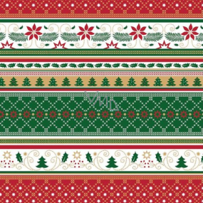 Präsenta Darčekový baliaci papier 70 x 200 cm Vianočná zelená, červená, biele stuhy, vianočné vzory