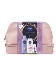 Nivea Smooth Care Smooth Sensation telové mlieko 400 ml + Nivea Diamond & Argan Oil sprchový gél 250 ml + Nivea Invisible Black & White Clear antiperspirant roll-on 50 ml + Labello Soft Rosé balzam na pery 4,8 g + kozmetická etue, kozmetická sada pre ženy