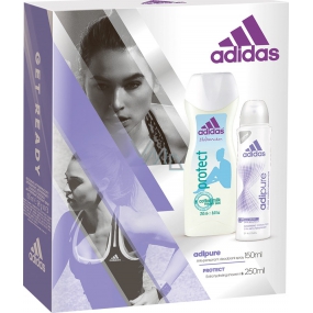 Adidas adiPURE antiperspirant dezodorant sprej pre ženy 150 ml + Protect sprchový gél 250 ml, pre ženy kozmetická sada