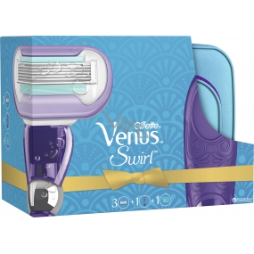 Gillette Venus Swirl holiaci strojček + náhradné hlavice 3 kusy + etue, kozmetická súprava pre ženy