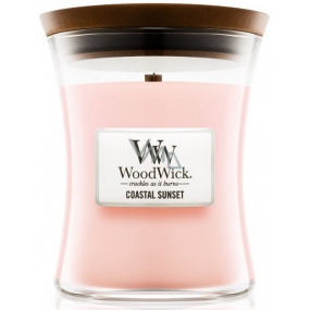 WoodWick Coastal Sunset - Západ slnka na pobreží vonná sviečka s dreveným knôtom a viečkom sklo stredná 275 g