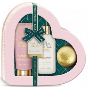 Baylis & Harding Jojoba, Vanilka & Mandľový olej sprchový krém 300 ml + mlieko na ruky a telo 200 ml + šumivé gule do kúpeľa 140 g + plechová dóza, kozmetická sada pre ženy