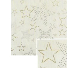 Nekupto Vianočný baliaci papier na darčeky 70 x 200 cm Biely, zlaté hviezdy
