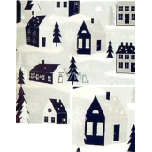 Nekupto Vianočný baliaci papier na darčeky 70 x 200 cm Svetlo modro-šedý, domčeky, stromčeky