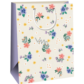Ditipo Darčeková kraftová taška béžová 27 x 12 x 37 cm Farebné kvety