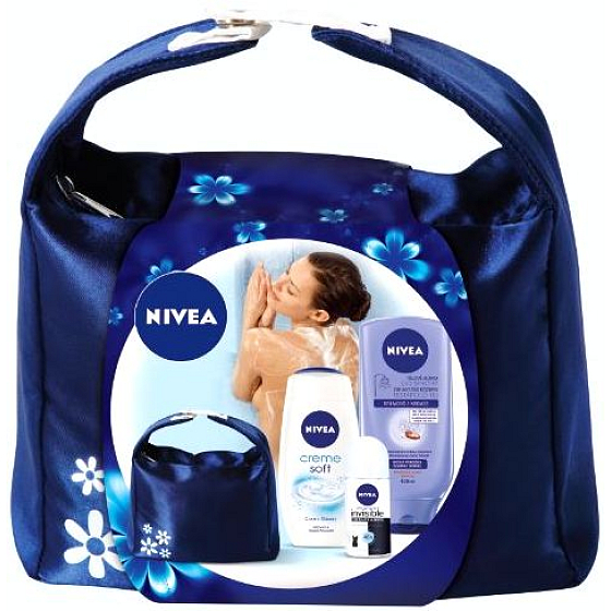 Nivea Shower Smooth sprchový gél 250 ml + antiperspirant roll-on 50 ml + telové mlieko do sprchy 400 ml + taška, pre ženy kozmetická sada